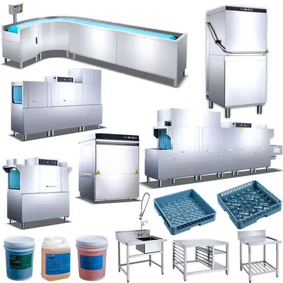 نگهداری ماشین ظرفشویی صنعتی نمای انفجاری از قطعات ماشین ظرفشویی صنعتی هود تایپ شامل پمپ، المنت، بازوهای آبپاش، فیلترها، برد الکترونیک، مخزن، شیربرقی، سنسورها، تایمر، واشرها و اتصالات